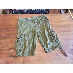 Raw X Men’s Belted Cargo Shorts – Size 34 Green Olive Khaki